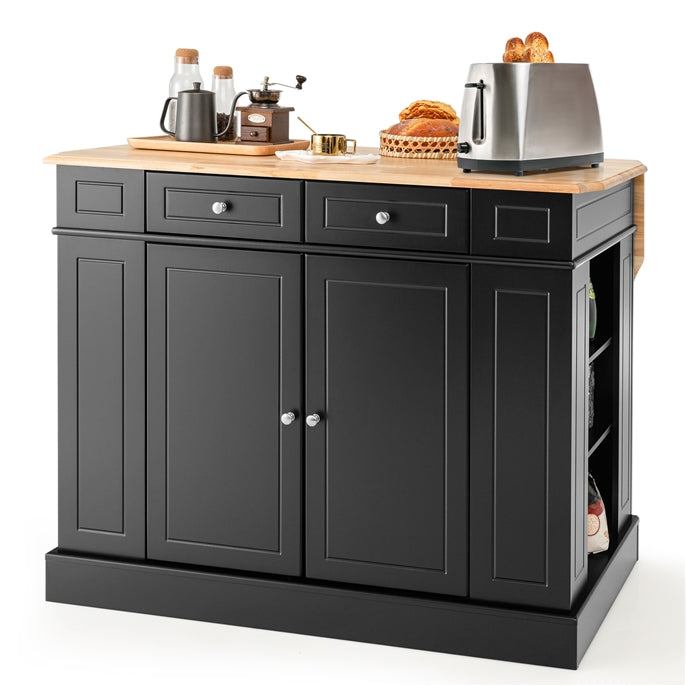 Giantex Kitchen Island with Storage, Kitchen Island Table with Drop Leaf Rubber Wood Countertop, Drawers