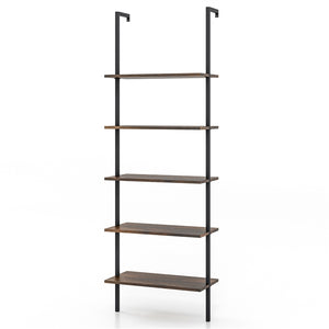 Giantex 5-Tier Ladder Shelf, Wall Mounted Bookshelf with Steel Frame, Elegant Bookcase, White & Gold