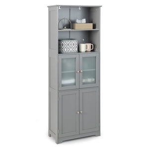 Giantex Freestanding Bathroom Storage Cabinet, Kitchen Pantry Cupboard with Glass Doors, White