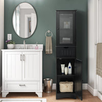 Giantex Freestanding Storage Cabinet, 170 cm Tall Slim Bathroom Cabinet with 2 Adjustable Shelves, 2 Doors and 1 Drawer