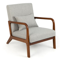 Accent Chair Leisure Chair with Rubber Wood Frame Lumbar Pillow Armchair Beige
