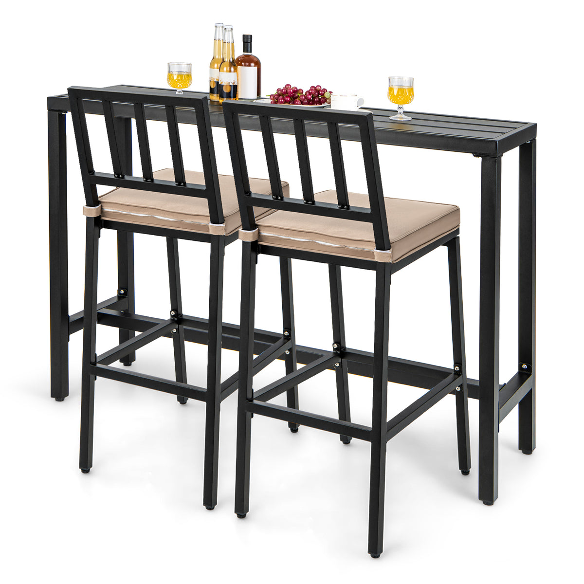 3 PCS Outdoor Bar Table Set, Rectangular Counter Height Hot Tub Table & 2 Bar Stools