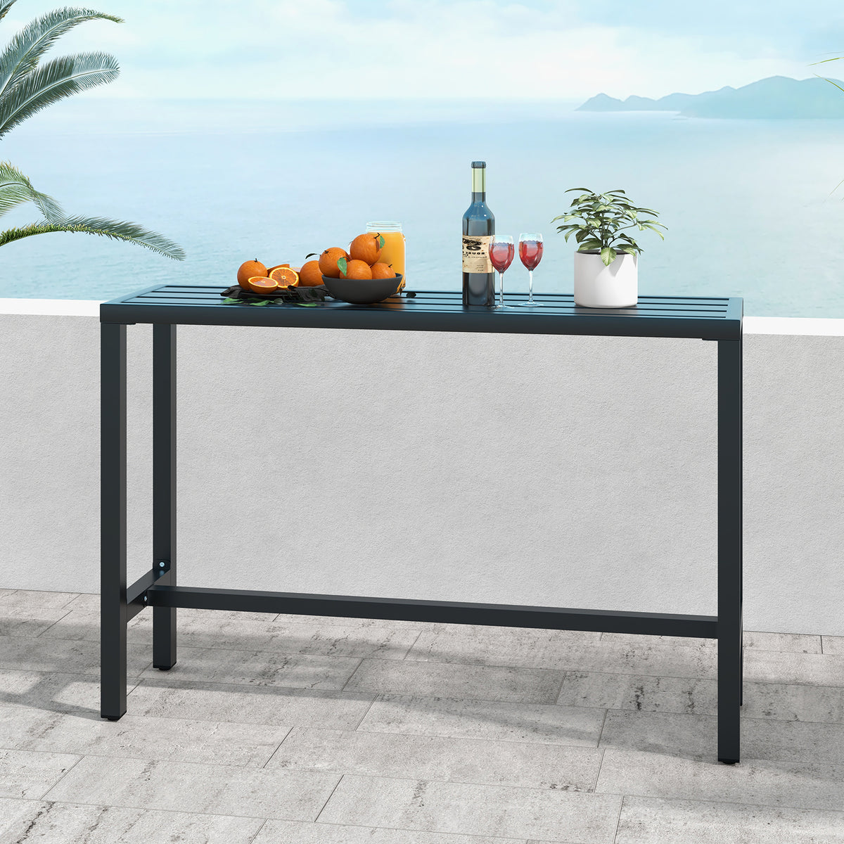 Outdoor Bar Table, 120/140 cm Rectangle Patio Counter Height Table