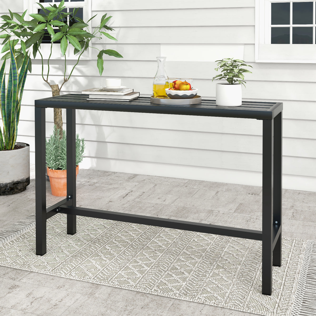 Outdoor Bar Table, 120/140 cm Rectangle Patio Counter Height Table