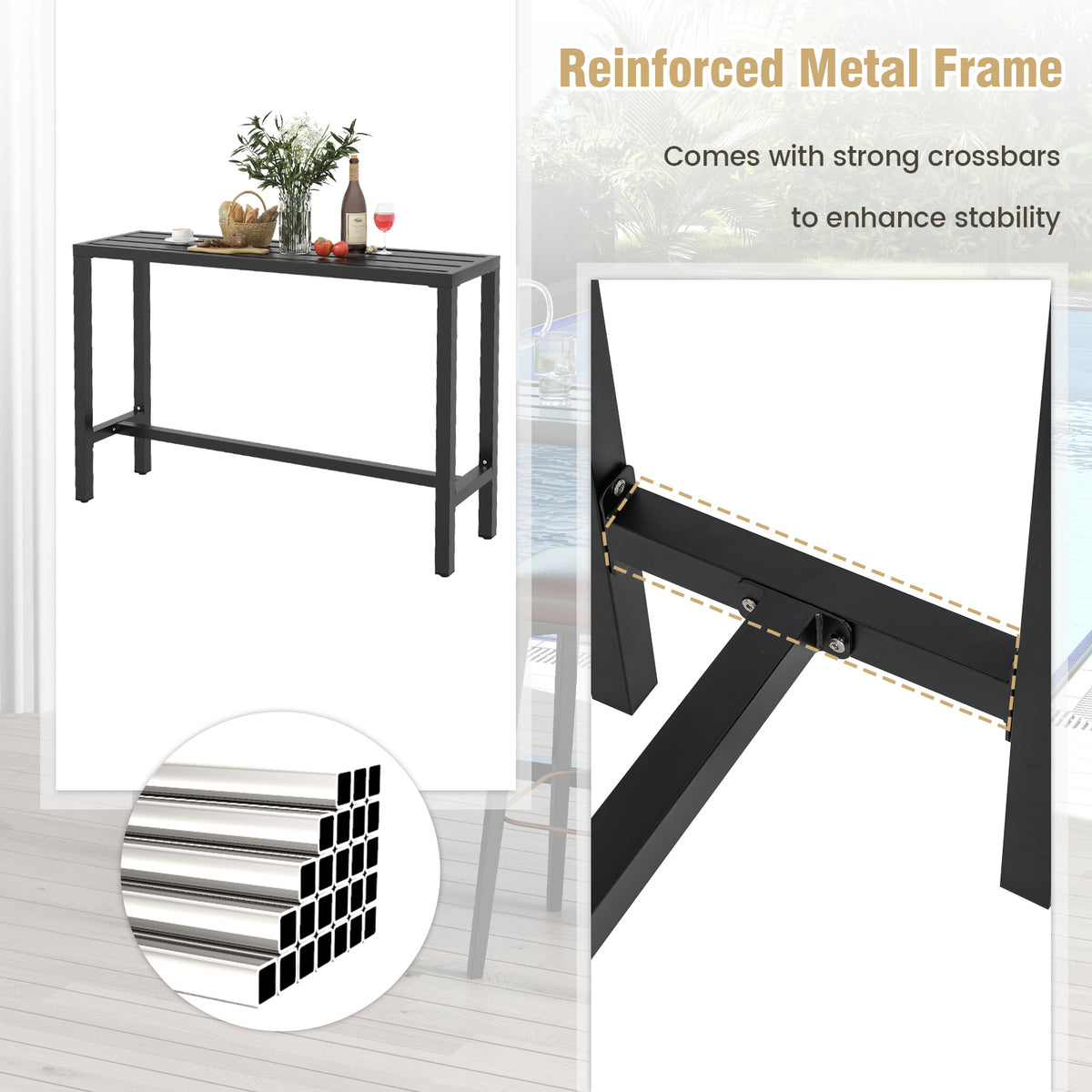 Outdoor Bar Table, 120/140 cm Rectangle Patio Counter Height Table