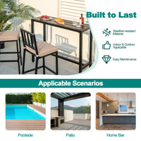 3 PCS Outdoor Bar Table Set, Rectangular Counter Height Hot Tub Table & 2 Bar Stools