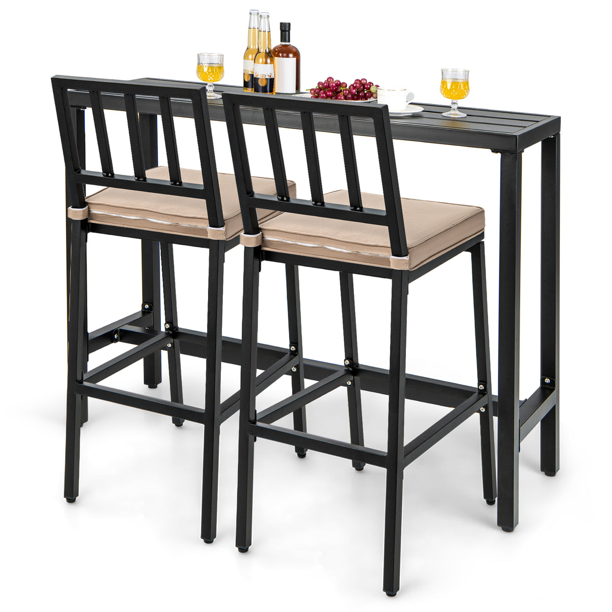 3 PCS Outdoor Bar Table Set, Rectangular Counter Height Hot Tub Table & 2 Bar Stools