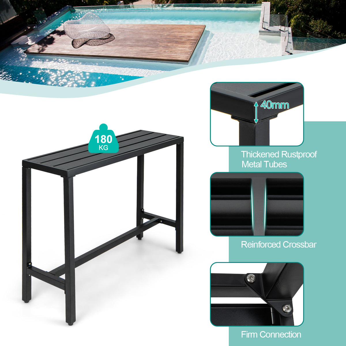 3 PCS Outdoor Bar Table Set, Rectangular Counter Height Hot Tub Table & 2 Bar Stools