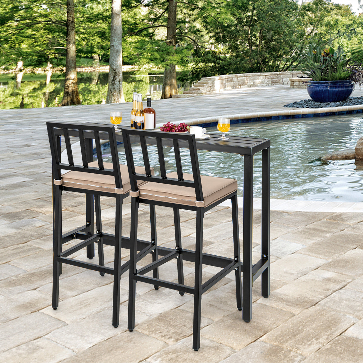 3 PCS Outdoor Bar Table Set, Rectangular Counter Height Hot Tub Table & 2 Bar Stools