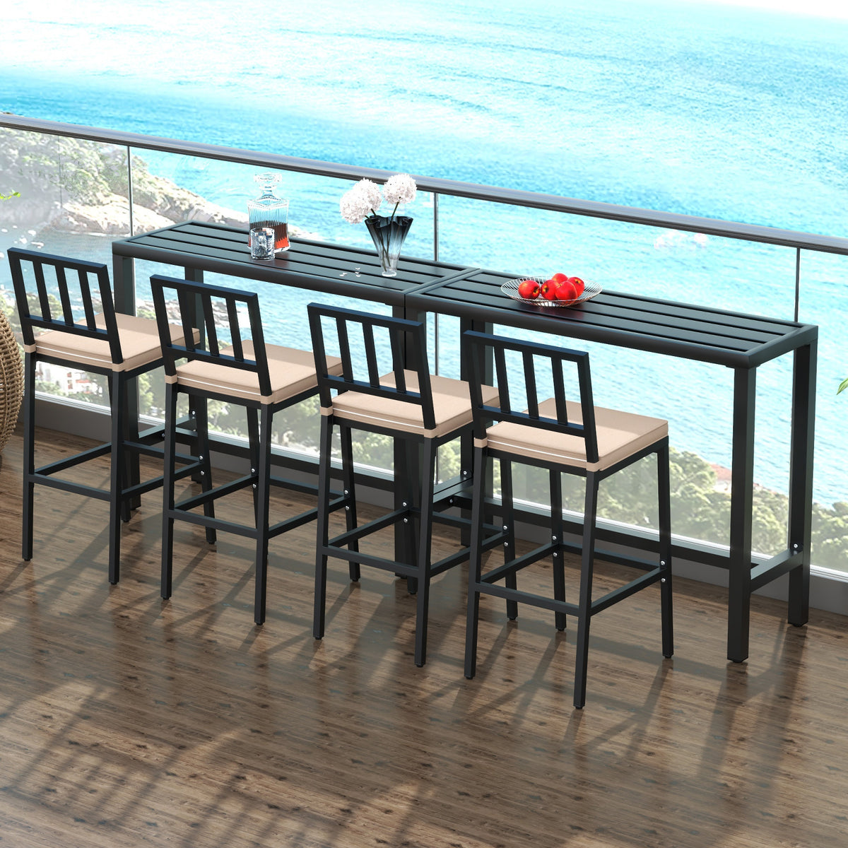 2 PCS Patio Bar Chairs, Heavy-Duty Metal Frame Bar Stools Set of 2