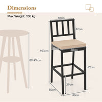 2 PCS Patio Bar Chairs, Heavy-Duty Metal Frame Bar Stools Set of 2