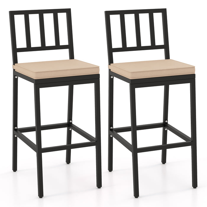 2 PCS Patio Bar Chairs, Heavy-Duty Metal Frame Bar Stools Set of 2