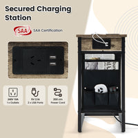 Giantex C Shaped End Table Set of 2, Sofa Side Table with Charging Station & Side Storage Bag