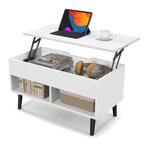 Giantex Lift Top Coffee Table, Wooden Lift Top Dining Table w/Hidden Storage Compartment & 2 Storage Shelves