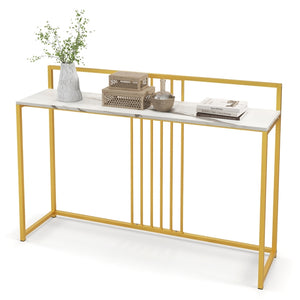 Giantex Modern Minimalist Console Table, Narrow Sofa Side Table w/Faux Marble Tabletop & Golden Steel Frame
