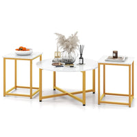 ound Coffee Table and 2PCS Square End Tables with Heavy-Duty Metal Frame