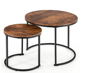 Giantex Set of 2 Compact Stacking Side Tables w/Wooden Tabletop & Powder-Coated Steel Frame