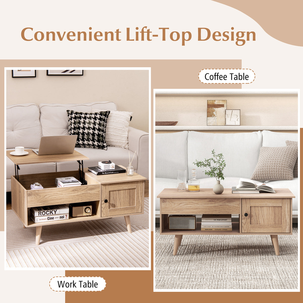 Lift up Coffee Table w/ Storage Flip Top Coffee Table Hidden Compartment Cabinet