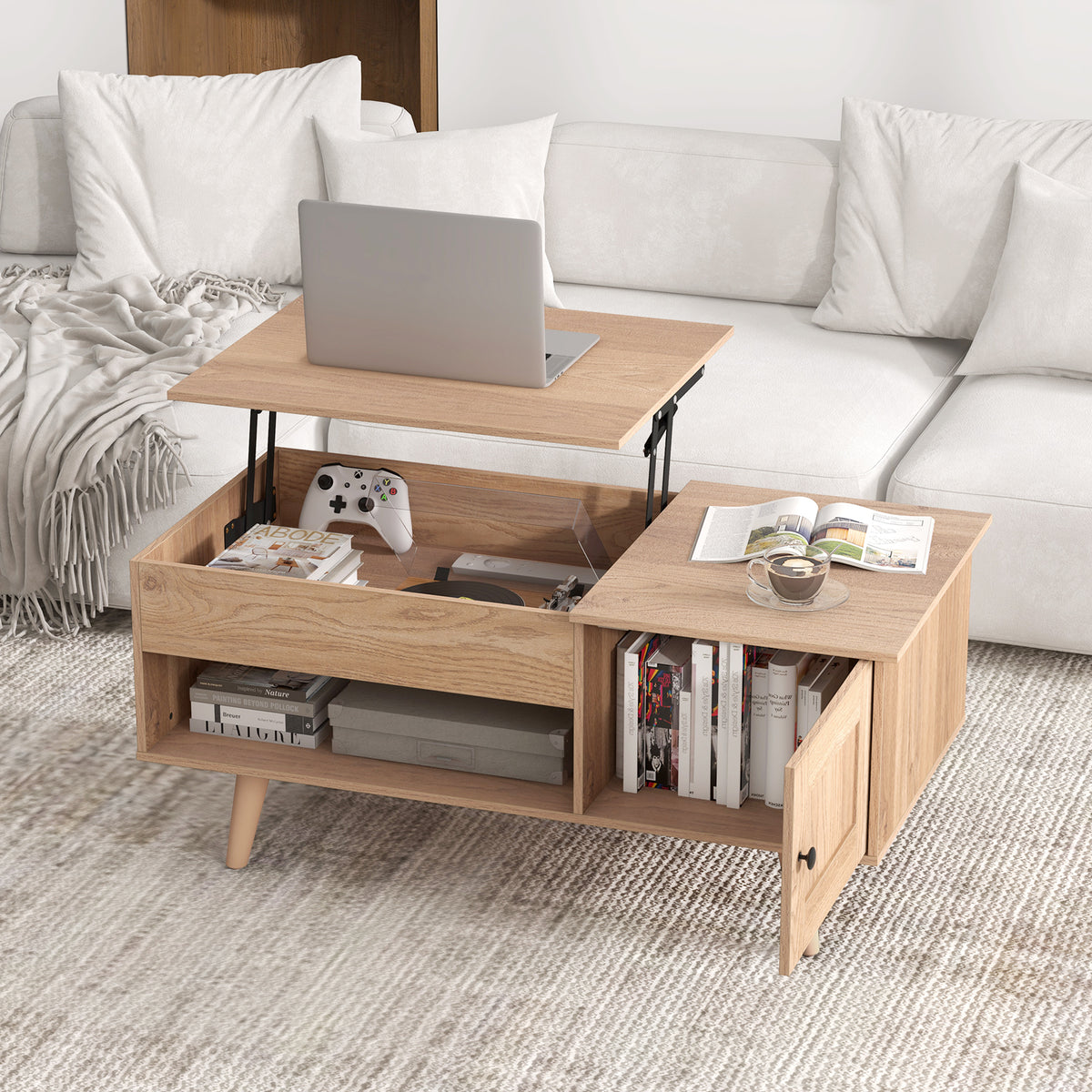 Lift up Coffee Table w/ Storage Flip Top Coffee Table Hidden Compartment Cabinet