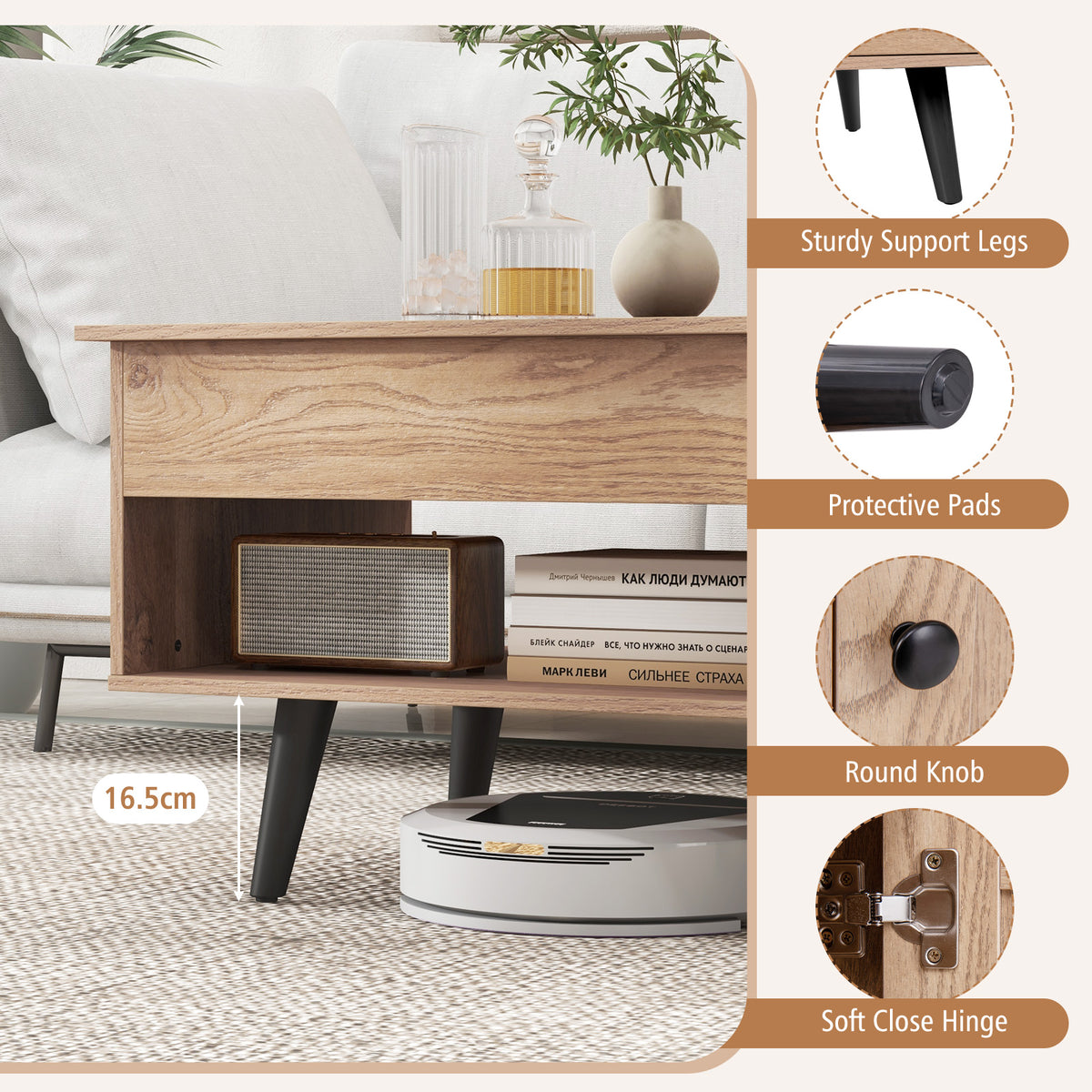 Lift up Coffee Table w/ Storage Flip Top Coffee Table Hidden Compartment Cabinet