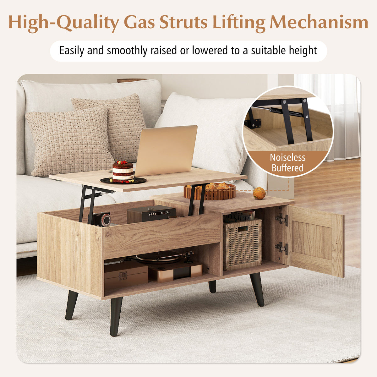 Lift up Coffee Table w/ Storage Flip Top Coffee Table Hidden Compartment Cabinet