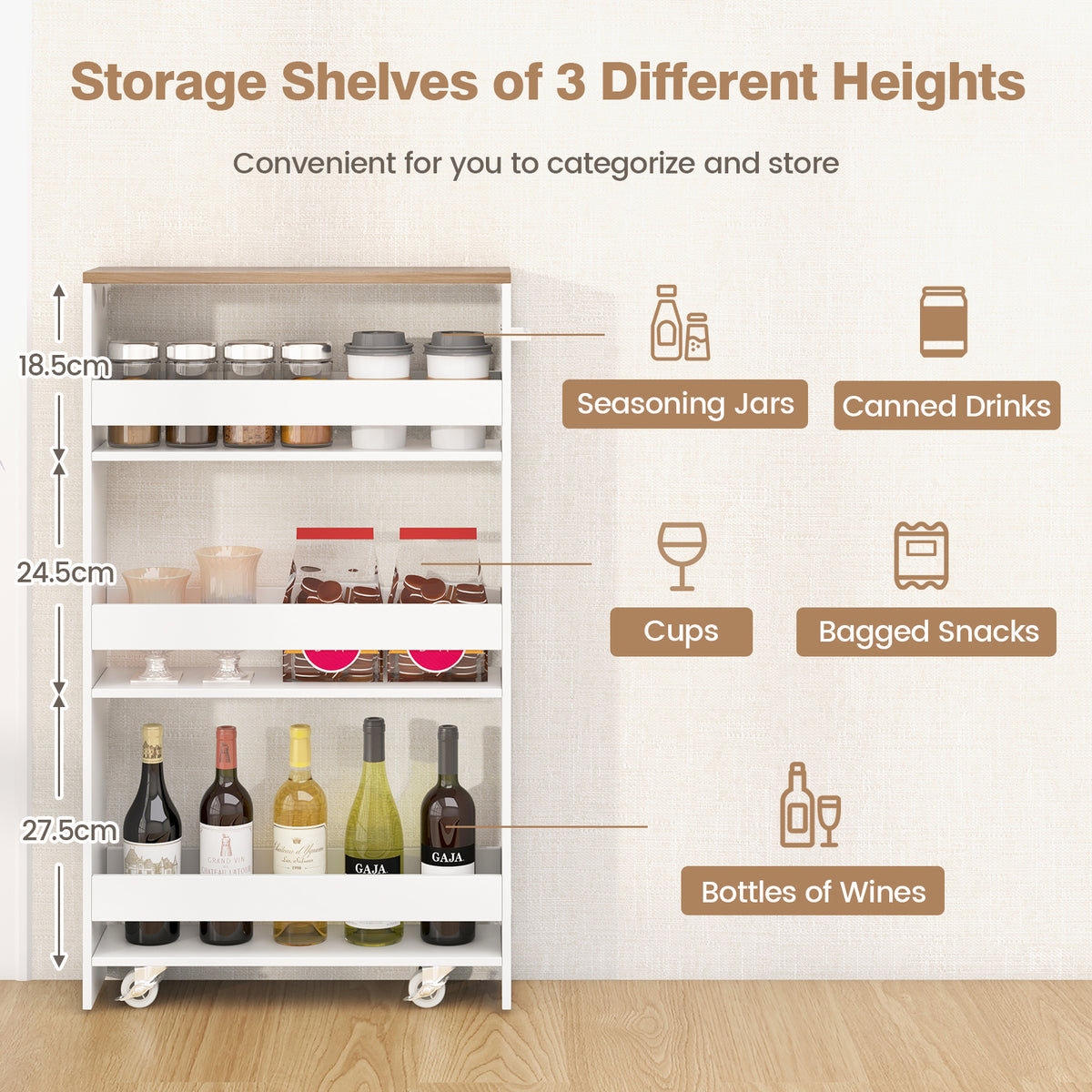 Giantex 4-Tier Slim Storage Cart, Narrow Mobile Serving Cart