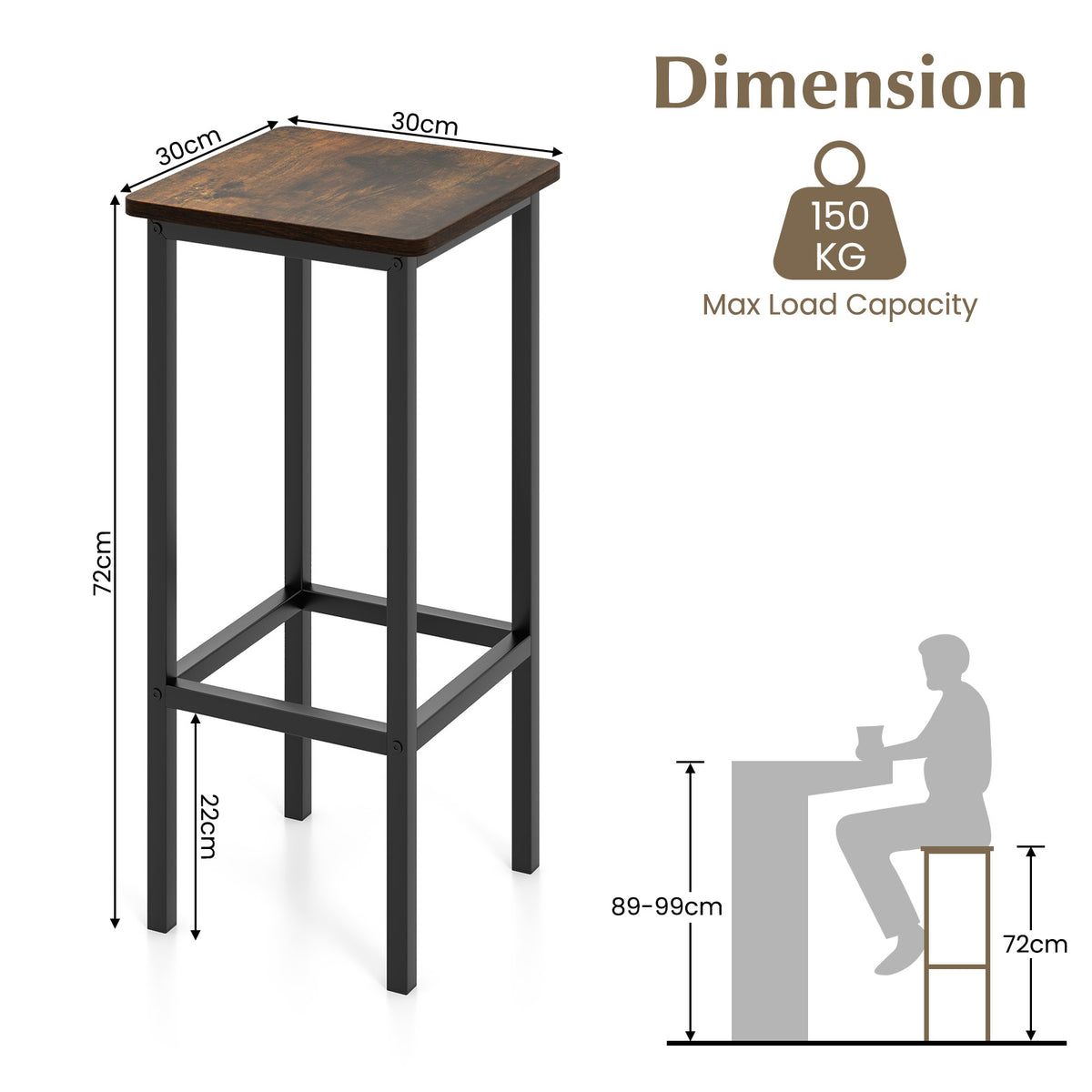 72cm Bar Chair with Metal Legs & Footrest