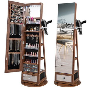 Giantex 360° Swivel Jewelry Cabinet w/Full-Length Mirror