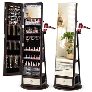 Giantex 360° Swivel Jewelry Cabinet w/Full-Length Mirror