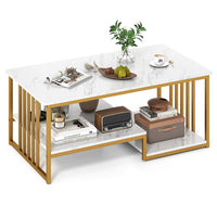 Giantex Faux Marble Coffee Table, Rectangular 2-Tier Center Table with Open Storage Shelf
