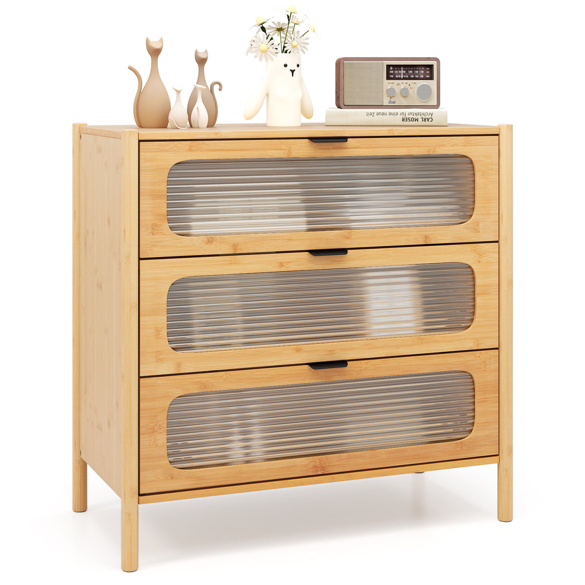 3/4-Drawer Dresser Bamboo Storage Cabinet Mid Century Modern Chest of Drawers