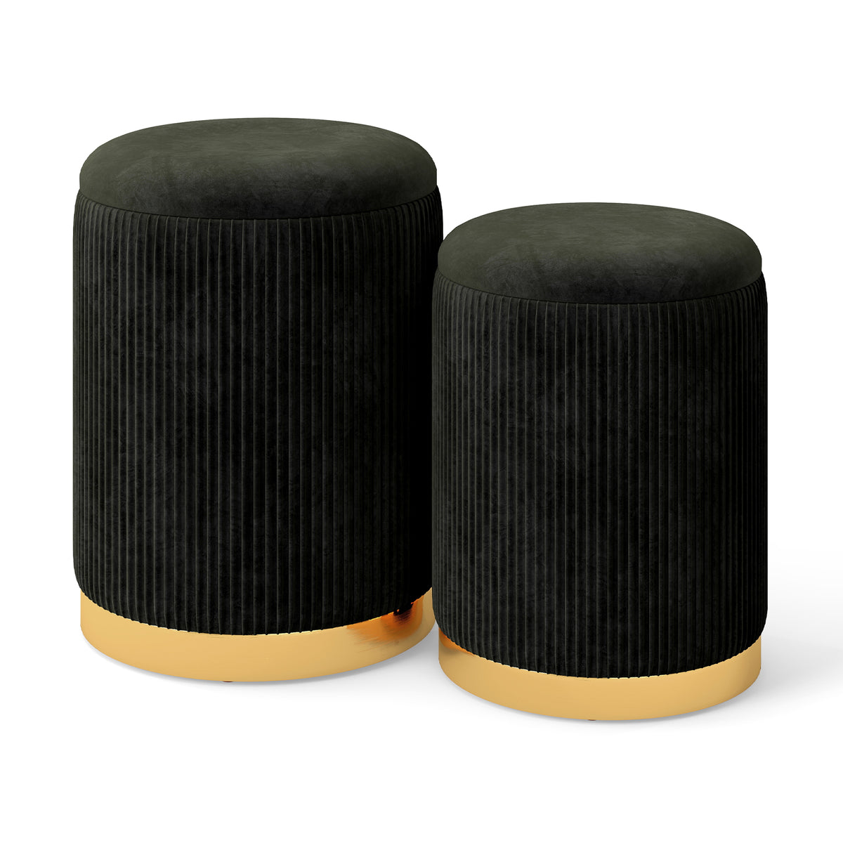 Giantex Velvet Storage Ottoman Set of 2, Modern Round Ottoman with Storage