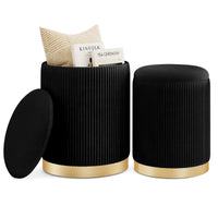 Giantex Velvet Storage Ottoman Set of 2, Modern Round Ottoman with Storage