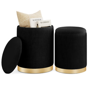 Giantex Velvet Storage Ottoman Set of 2, Modern Round Ottoman with Storage