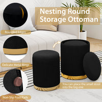 Giantex Velvet Storage Ottoman Set of 2, Modern Round Ottoman with Storage