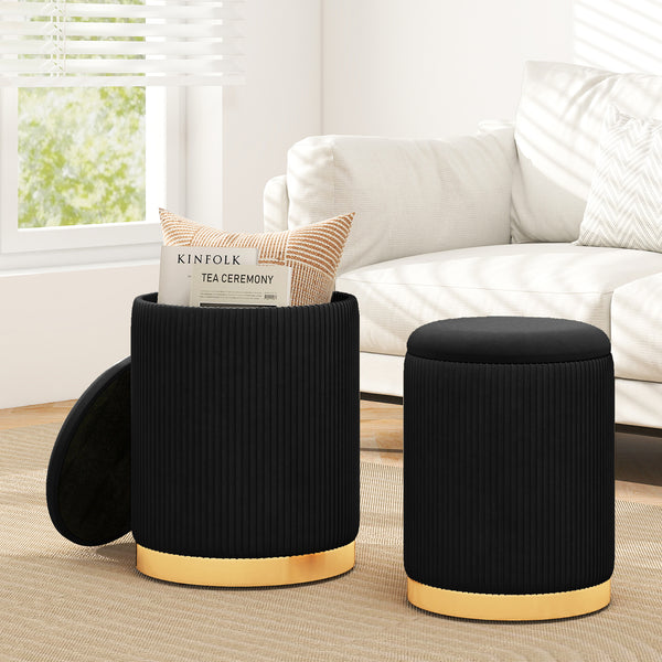 Giantex Velvet Storage Ottoman Set of 2, Modern Round Ottoman with Storage
