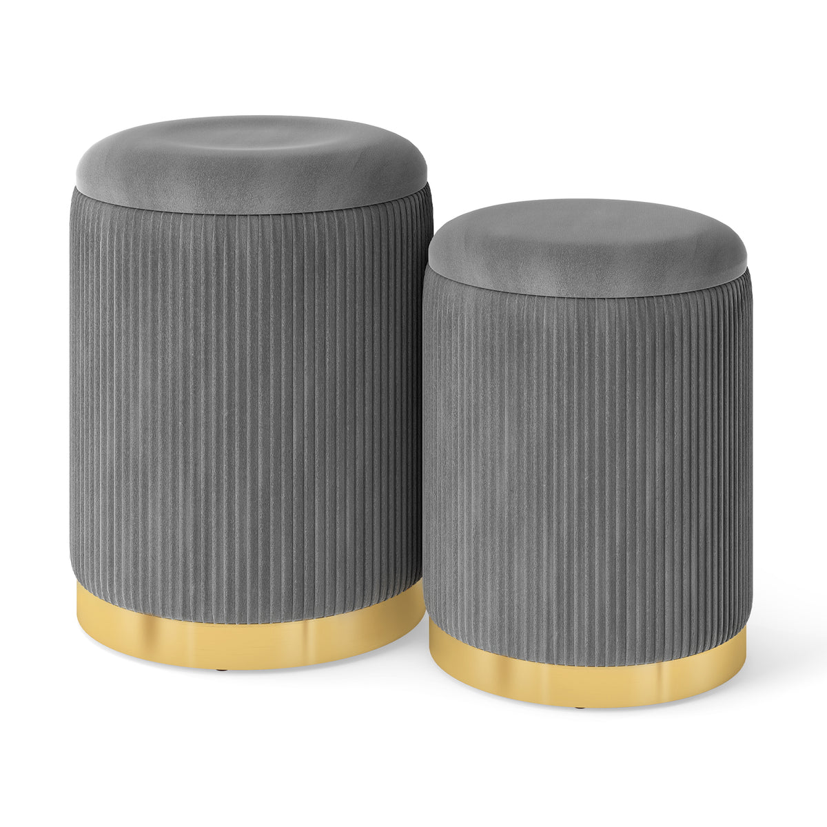 Giantex Velvet Storage Ottoman Set of 2, Modern Round Ottoman with Storage