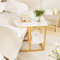 Giantex C-shaped Side Table, 2-Tier End Table w/ Faux Marble Tabletop & Golden Steel Frame, 60cm x 40cm x 60cm, White