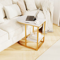 Giantex C-shaped Side Table, 2-Tier End Table w/ Faux Marble Tabletop & Golden Steel Frame, 60cm x 40cm x 60cm, White