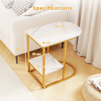 Giantex C-shaped Side Table, 2-Tier End Table w/ Faux Marble Tabletop & Golden Steel Frame, 60cm x 40cm x 60cm, White