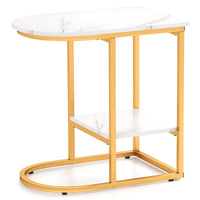 Giantex C-shaped Side Table, 2-Tier End Table w/ Faux Marble Tabletop & Golden Steel Frame, 60cm x 40cm x 60cm, White
