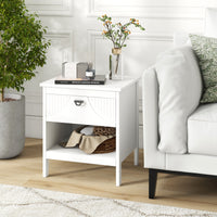 2-Tier End Table w/ Drawer Wood Sofa Side Table Nightstand Bedside Storage Table