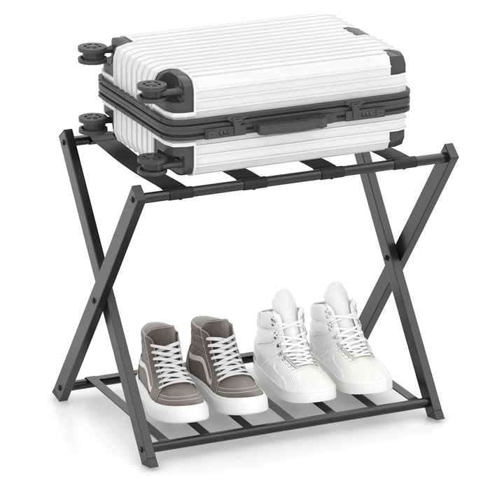 Home Luggage Rack Stand, Double Tiers Luggage Holder with Shoe Shelf, Home Organization