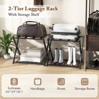Home Luggage Rack Stand, Double Tiers Luggage Holder with Shoe Shelf, Home Organization