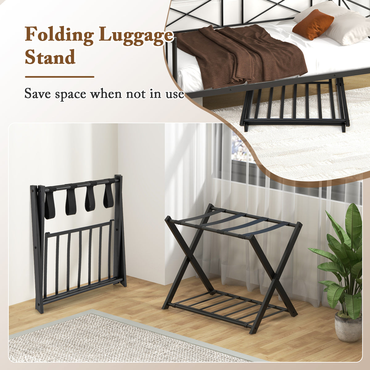 Home Luggage Rack Stand, Double Tiers Luggage Holder with Shoe Shelf, Home Organization