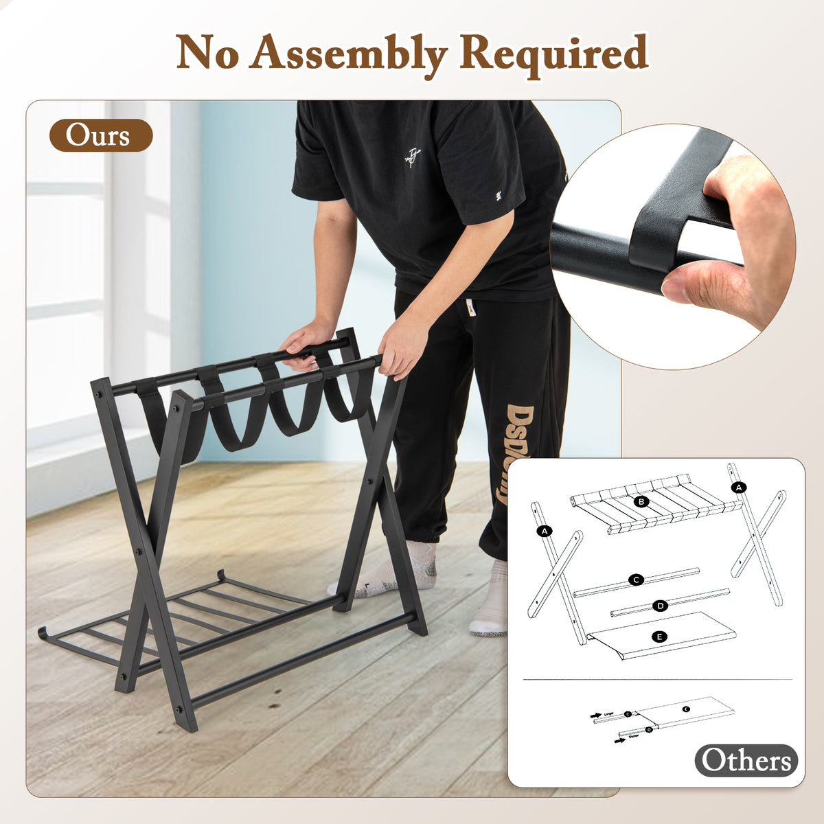 Home Luggage Rack Stand, Double Tiers Luggage Holder with Shoe Shelf, Home Organization