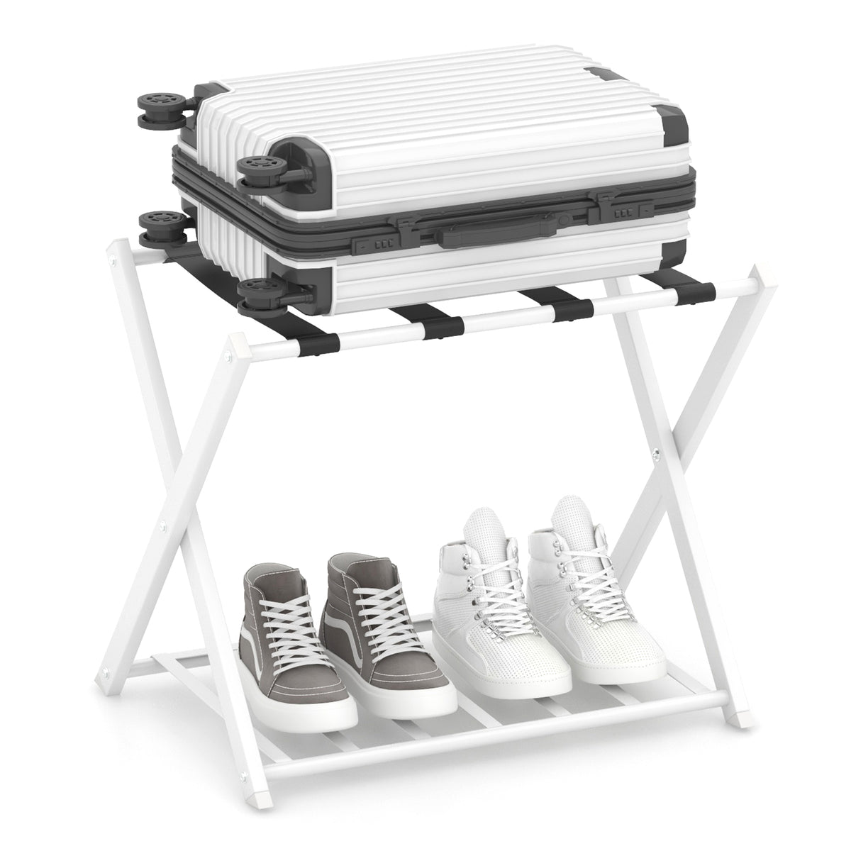 Home Luggage Rack Stand, Double Tiers Luggage Holder with Shoe Shelf, Home Organization