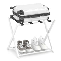 Home Luggage Rack Stand, Double Tiers Luggage Holder with Shoe Shelf, Home Organization