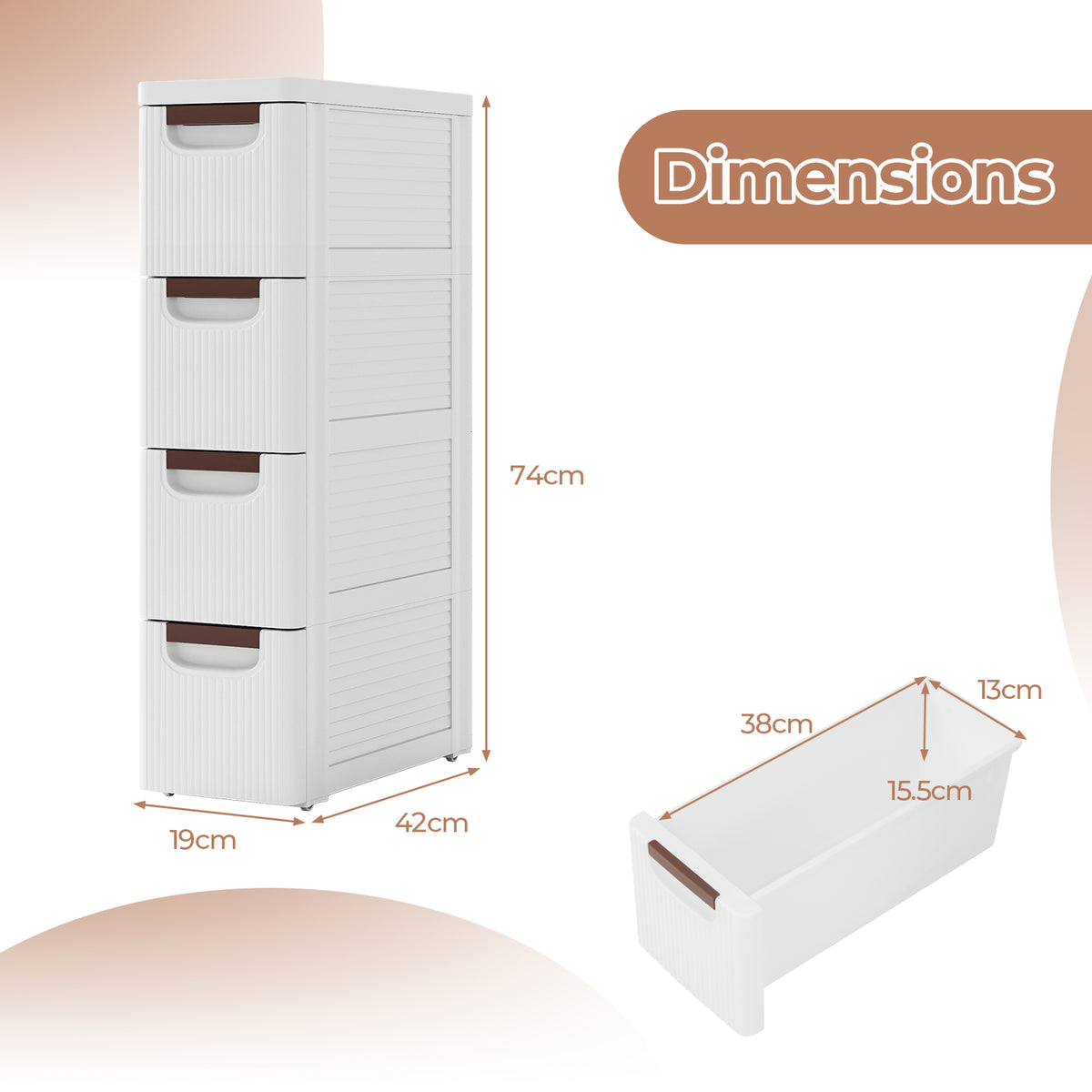 Giantex Narrow Storage Cabinet with 4-Drawer Rolling Organiser