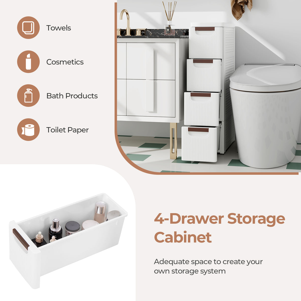 Giantex Narrow Storage Cabinet with 4-Drawer Rolling Organiser